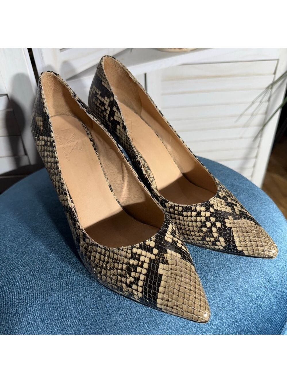 Anthony Veer Edith pump shoes Italian leather pointy toe snake design sz 8.5 - Picture 5 of 9